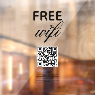 Black White Simple Free Wi-Fi QR Code Place  Window Cling