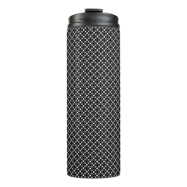 Black White Simple Geometric Pattern Thermal Tumbler (Front)