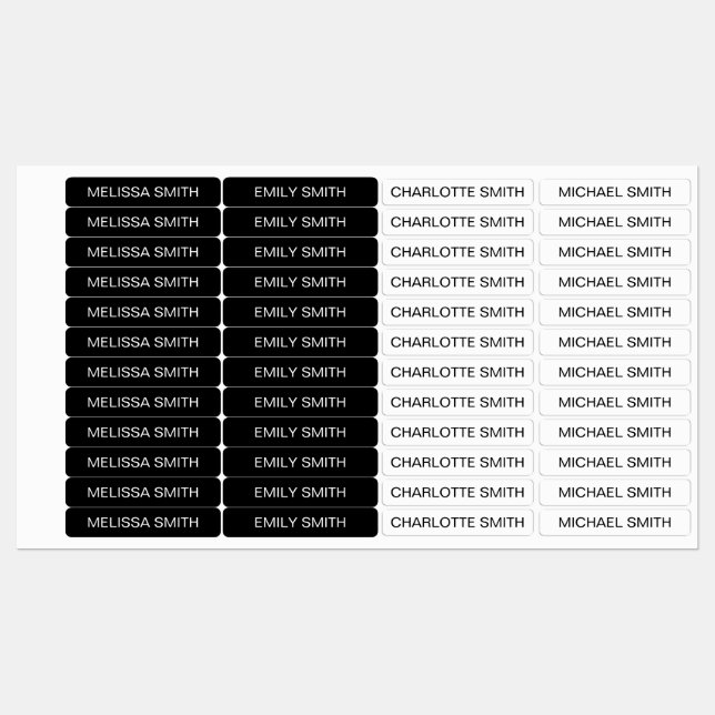 Black White Simple Kids Waterproof Name Labels (Sheet)