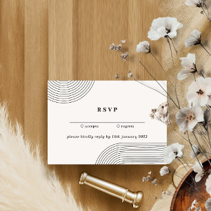 Black White Simple Line Art Kindly Reply Wedding Invitation