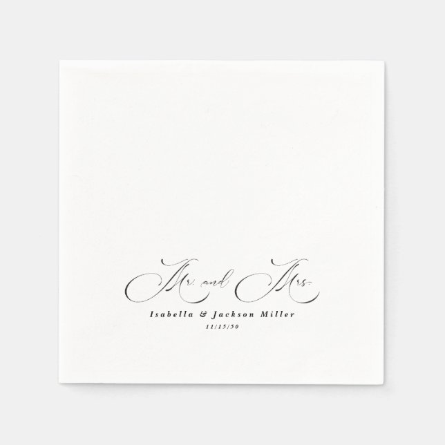 Black & White Simple Minimalist Elegant  Wedding Napkin (Front)