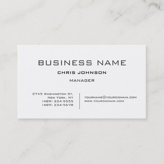 Black & White Simple Modern Manager Business Card (Front)