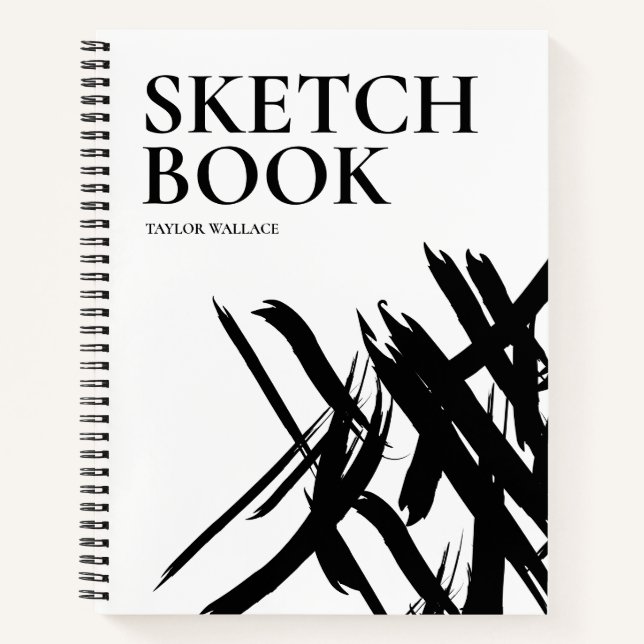 Black White simple Modern Personalized Sketch Book (Front)