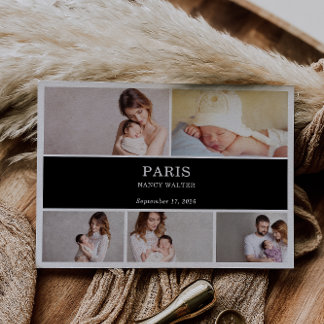 Black White Simple Photo Baby Announcement Card