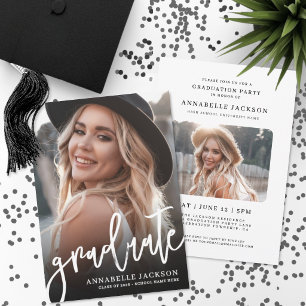 Black White Simple Photo Graduation Invitation
