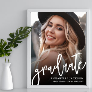Black White Simple Photo Graduation Party Sign