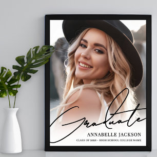 Black White Simple Photo Graduation Party Sign