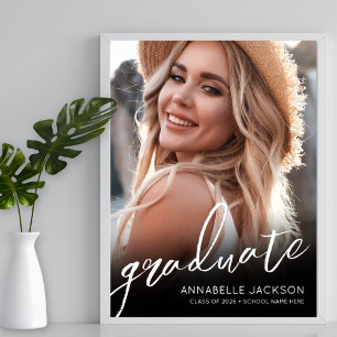 Black White Simple Photo Graduation Party Sign