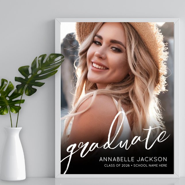 Black White Simple Photo Graduation Party Sign (Black White Simple Photo Graduation Party Sign)