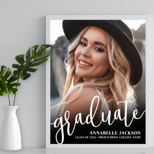 Black White Simple Photo Graduation Party Sign