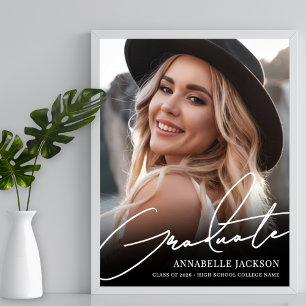 Black White Simple Photo Graduation Party Sign