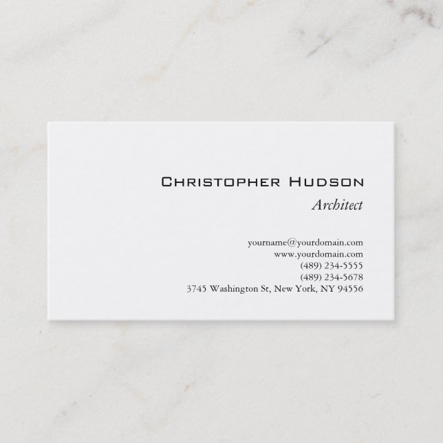 Black White Simple Plain Architect Business Card (Front)