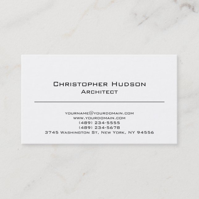 Black White Simple Plain Architect Business Card (Front)