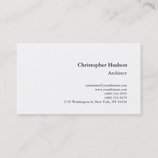 Black White Simple Plain Architect Business Card (Front)