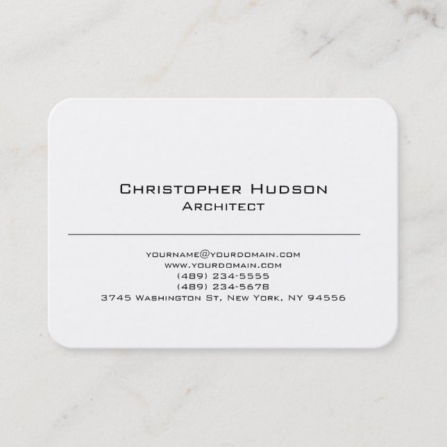 Black White Simple Plain Architect Business Card (Front)