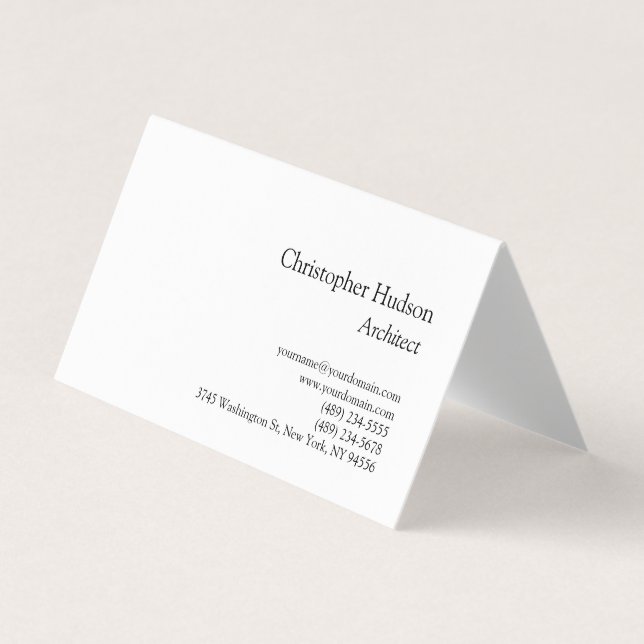 Black White Simple Plain Architect Business Card (Front)
