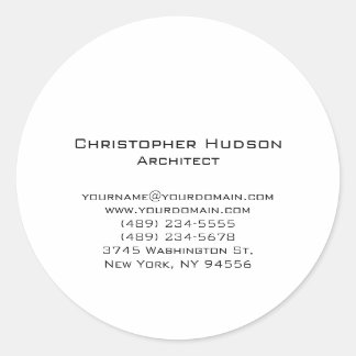 Black White Simple Plain Architect Classic Round Sticker