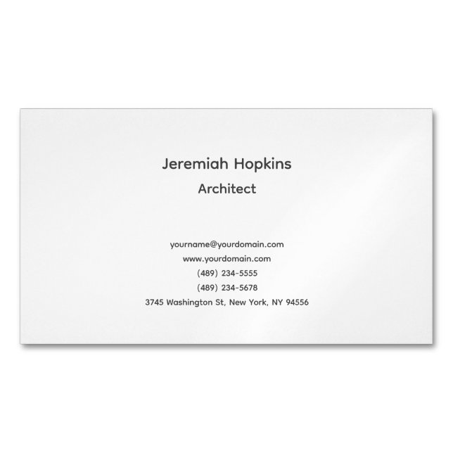 Black White Simple Plain Architect Magnetic Business Card (Front)