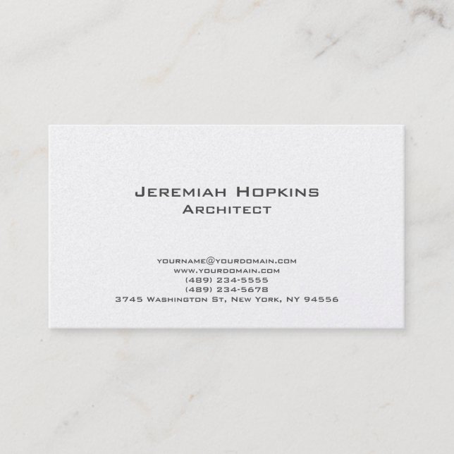Black White Simple Plain Architect Premium Pearl Business Card (Front)