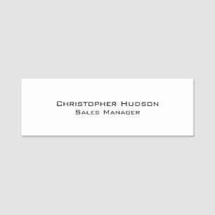 Black White Simple Plain  Name Tag