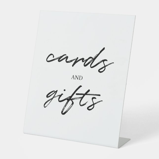 Black White Simple Script  Wedding Cards & Gifts  Pedestal Sign (Front)