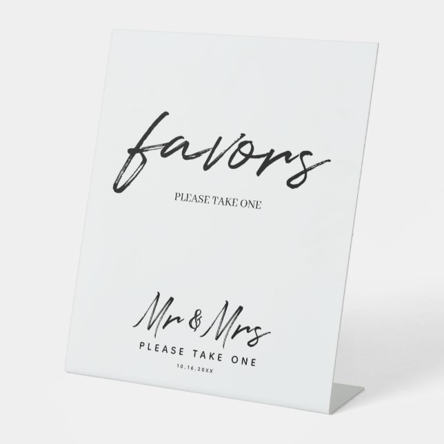 Black White Simple Script  Wedding Favours Table Pedestal Sign (Front)