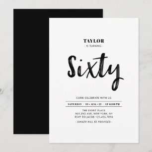 Black & White Simple Sixty 60th Birthday Party Invitation