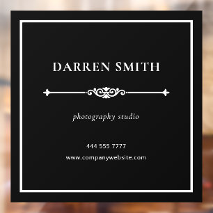 Black White Simple Studio Office Name White Frame Window Cling