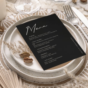 Black White Simple Typography Wedding Table Menu