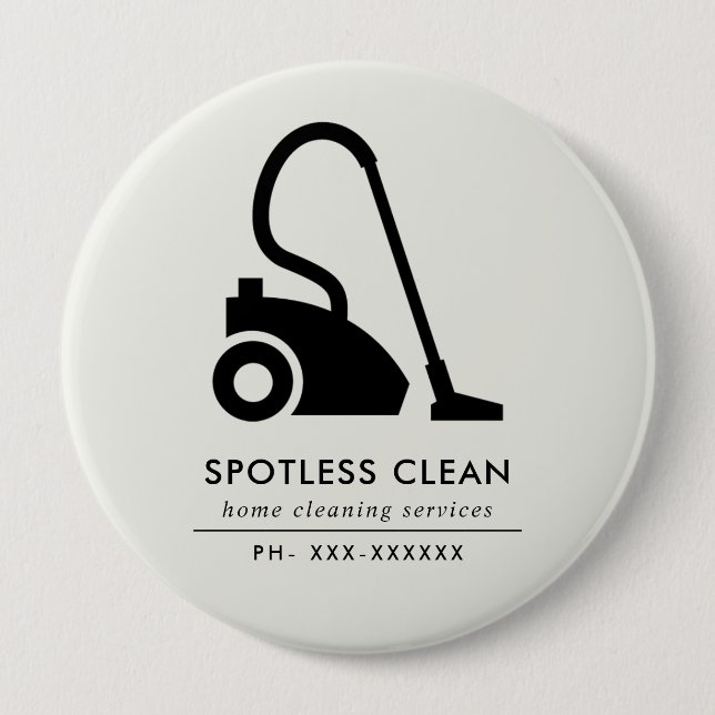 BLACK WHITE SIMPLE VACUUM CLEANER CLEANING SERVICE 4 INCH ROUND BUTTON (Front)