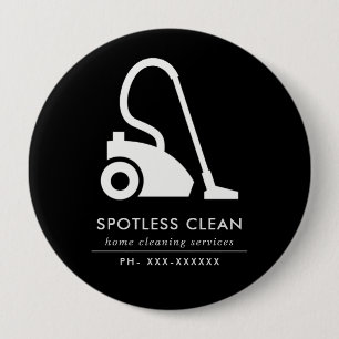 BLACK WHITE SIMPLE VACUUM CLEANER CLEANING SERVICE 4 INCH ROUND BUTTON