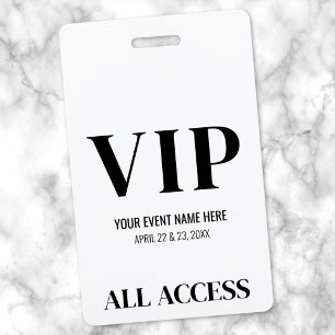 Black White Simple VIP Event Badge