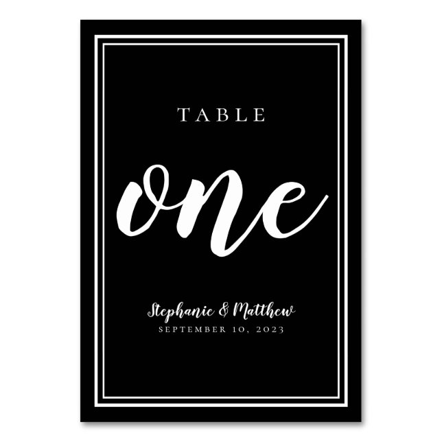 Black White Simple Wedding Table Number One (Front)