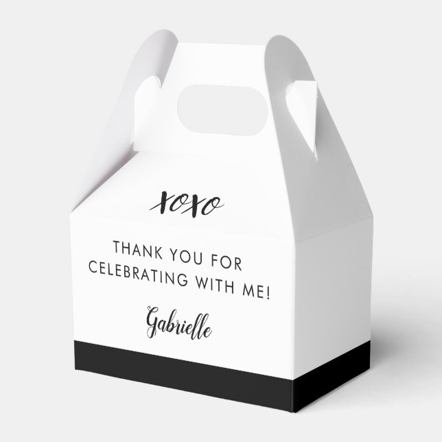 Black White Simple XOXO Personalized Party Favor Box (Front Side)