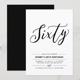 Black & White Sixty Minimal 60th Birthday Party Invitation