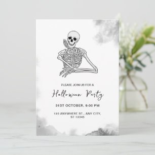 Black & White Skeleton Halloween Party Invitation