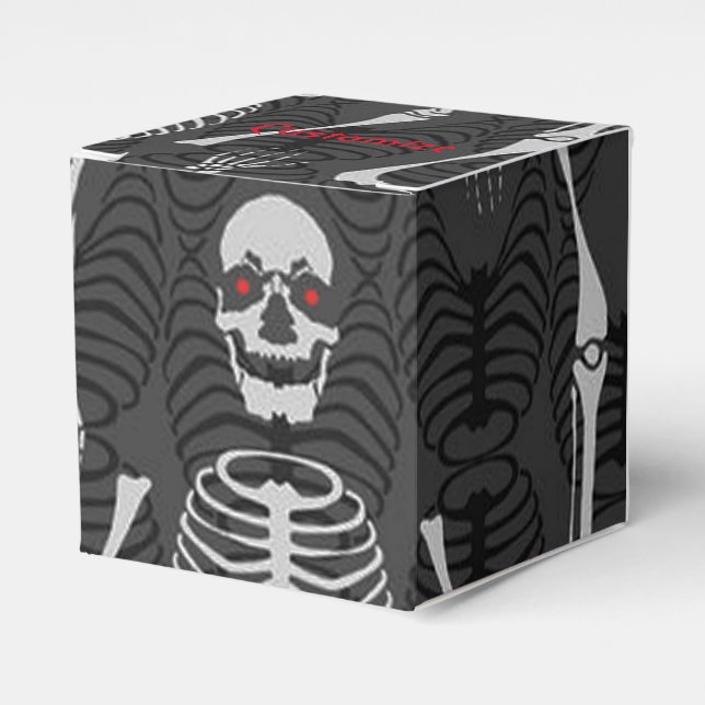 Black & White Skeletons Halloween Cube Favour Box (Front Side)