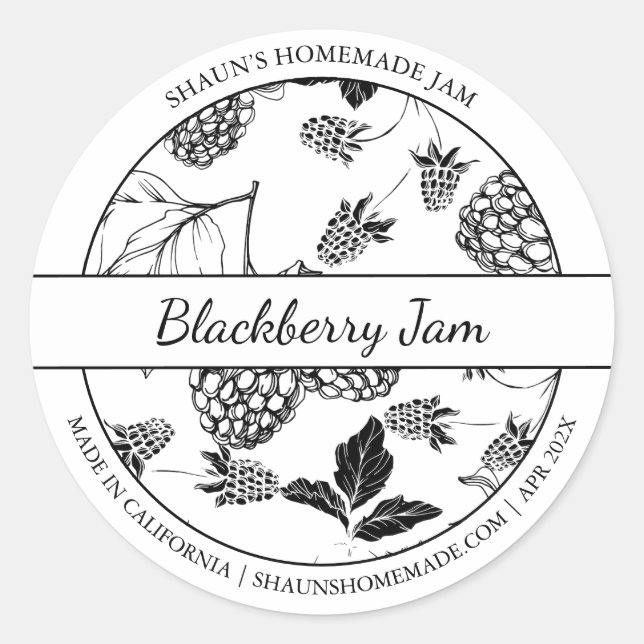 Black & White Sketch Blackberry Jam label (Front)