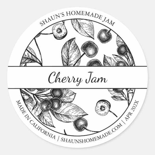 Black & White Sketch Cherry Jam label (Front)