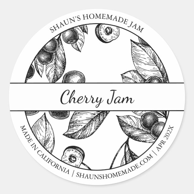 Black & White Sketch Cherry Jam label (Front)