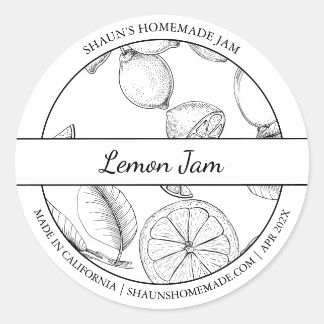 Black & White Sketch Lemon Jam label (Front)