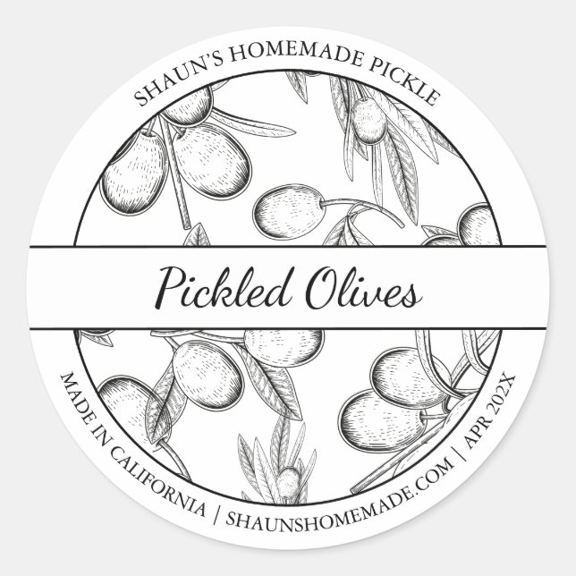 Black & White Sketch Pickled Olive label (Front)