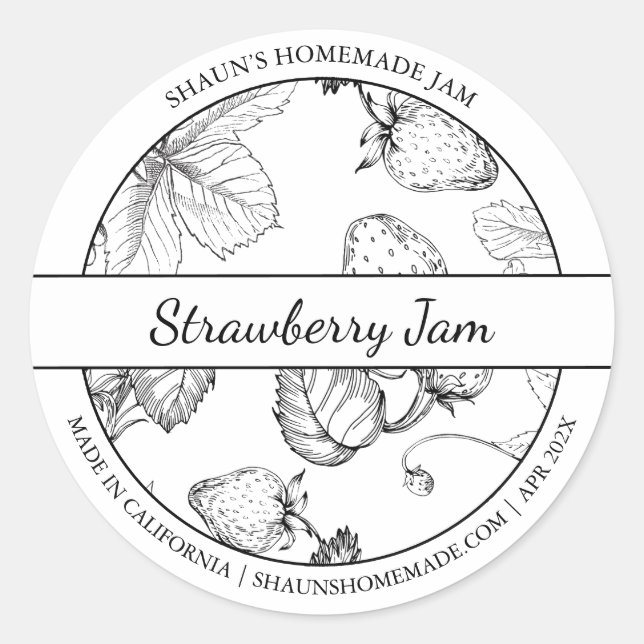 Black & White Sketch Strawberry Jam label (Front)