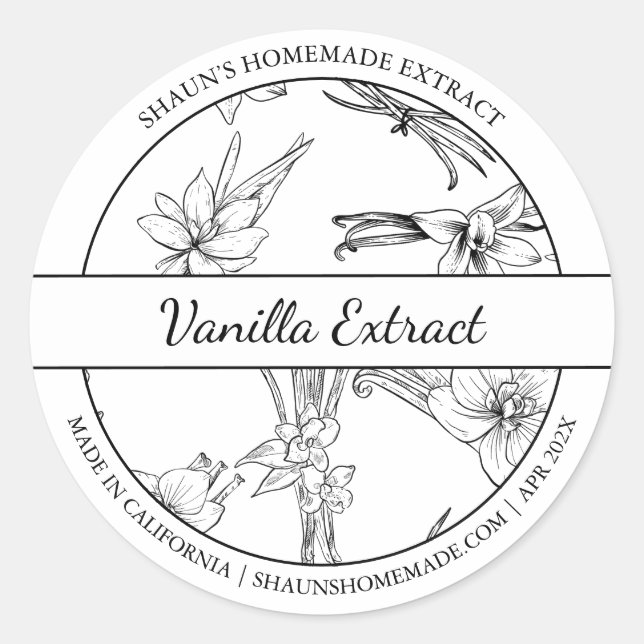 Black & White Sketch Vanilla Extract label (Front)