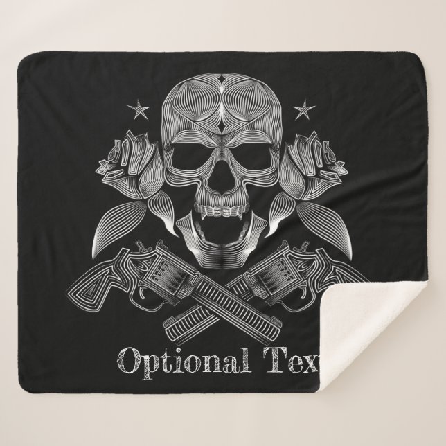 Black & White Skull and Guns Sherpa Blanket (Front (Horizontal))