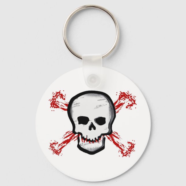 Black/White Skull & Bloody Cross Bones Keychain (Front)