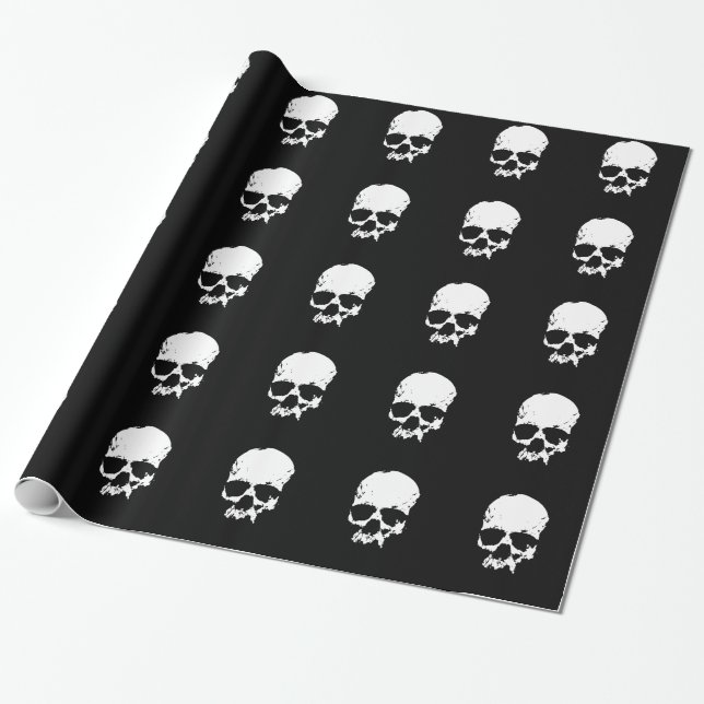 Black & White Skull Christmas Wrapping Paper (Unrolled)