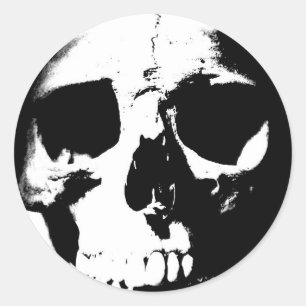 Black & White Skull Classic Round Sticker