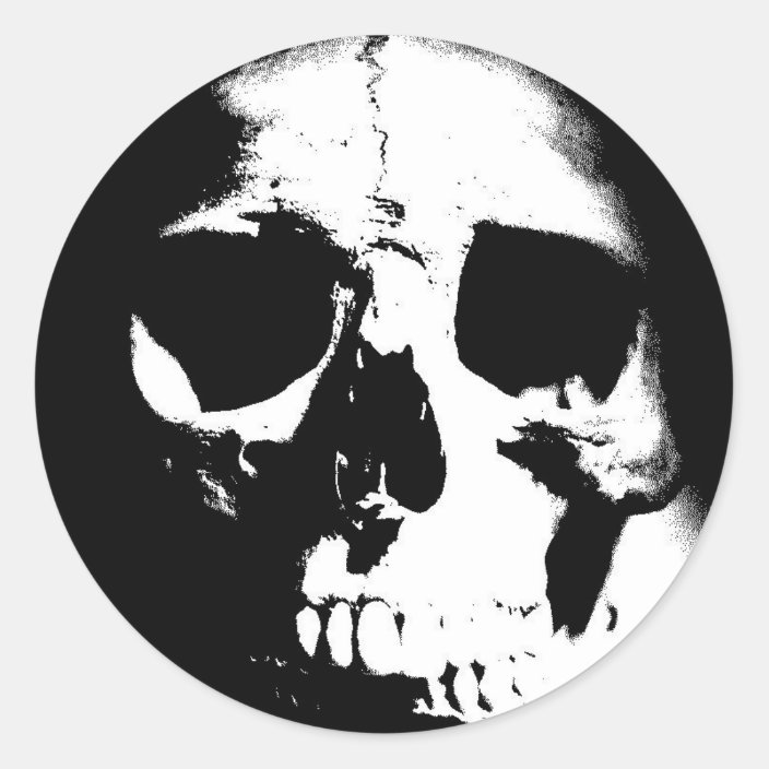 Black & White Skull Classic Round Sticker | Zazzle.ca