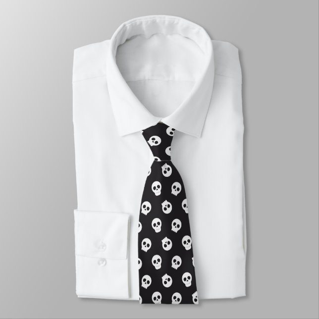 Black White Skull Halloween Tie Pattern Design  (Tied)